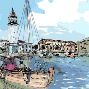 Coastal Town – 40 x 50 cm High Quality Paint by Numbers Kit Cotton Canvas stretched on Wooden Frame by Tsvetnoy
