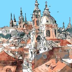 Towers of the Old Town – 40 x 50 cm High Quality Paint by Numbers Kit Cotton Canvas stretched on Wooden Frame by Tsvetnoy