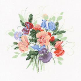 Sweet Pea Posy by Valerie Pfieffer 14 ct aida Counted Cross Stitch Kit from Heritage Crafts
