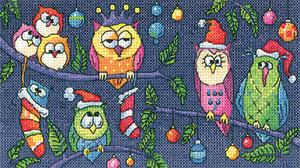 Christmas Owls – Counted Cross Stitch kit from Heritage Crafts. Birds of a Feather Collection by Karen Carter