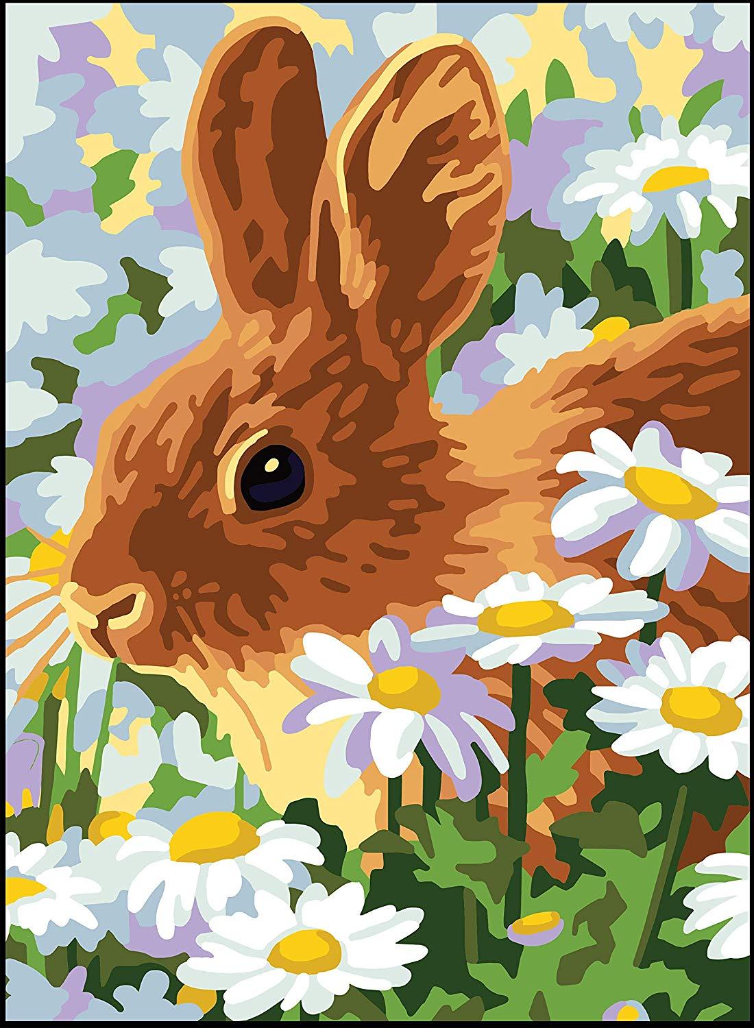 Collection D’Art Printed 100% white cotton canvas for Needlepoint / Tapestry Bunny in the flowers