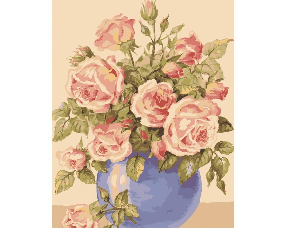 Collection D’Art Printed 100% antique cotton canvas for Needlepoint / Tapestry Pink Roses