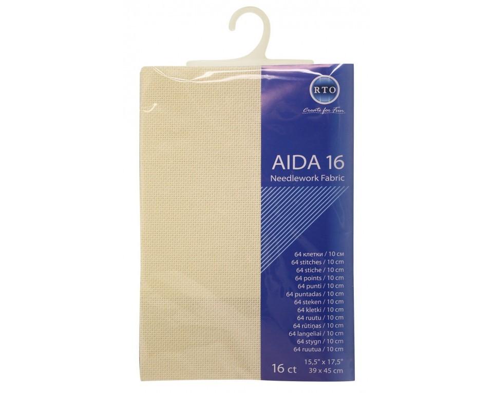 RTO prepacked Aida Cross stitch fabric ECRU 16 count, 15.5” x 17.5”. 39cm x 45cm.
