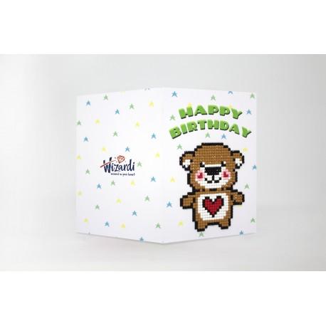 Wizardi Diamond Painting Card Kit –  Happy Birthday – Teddy