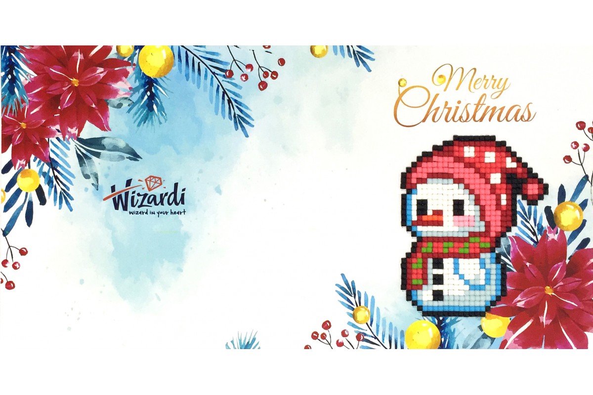 Wizardi Diamond Painting Card Kit –  Christmas card – Merry Christmas