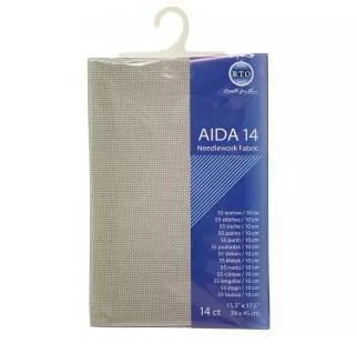 RTO prepacked Aida Cross stitch fabric Grey 14 count, 39cm x 45cm /15.5” x 17.5”.